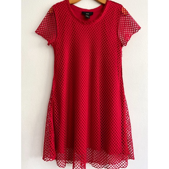Rain Red Netted Short Sleeves Swing Dress Size M - Picture 1 of 8